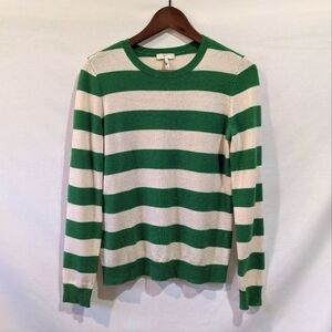 Joré Wool Cashmere Blend Green and White Thick Striped Knit Sweater Sz XS